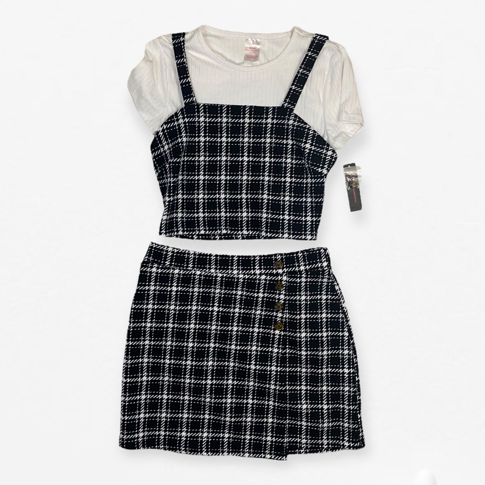 Cute Black and White Checkered crop top and mini skirt Set M (7-9) girls